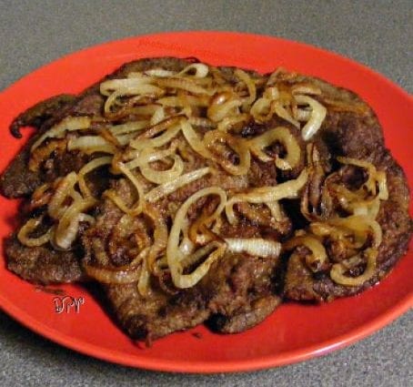 Fried beef liver in a pan