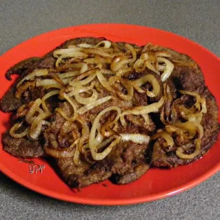 Fried beef liver in a pan