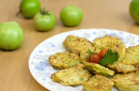 Fried Tomatoes Recipe. Calorie, chemical composition and nutritional value.