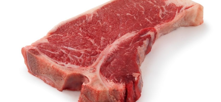 Daging sapi, steak tulang t, daging dipotong menjadi 1/8 ″, panggang