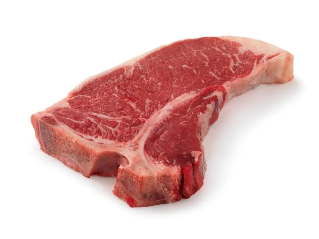 Beef,  t-bone steak,  meat trimmed to  1/8″, roasted