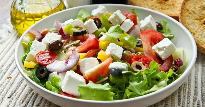 Greek salad recipe. Calorie, chemical composition and nutritional value.