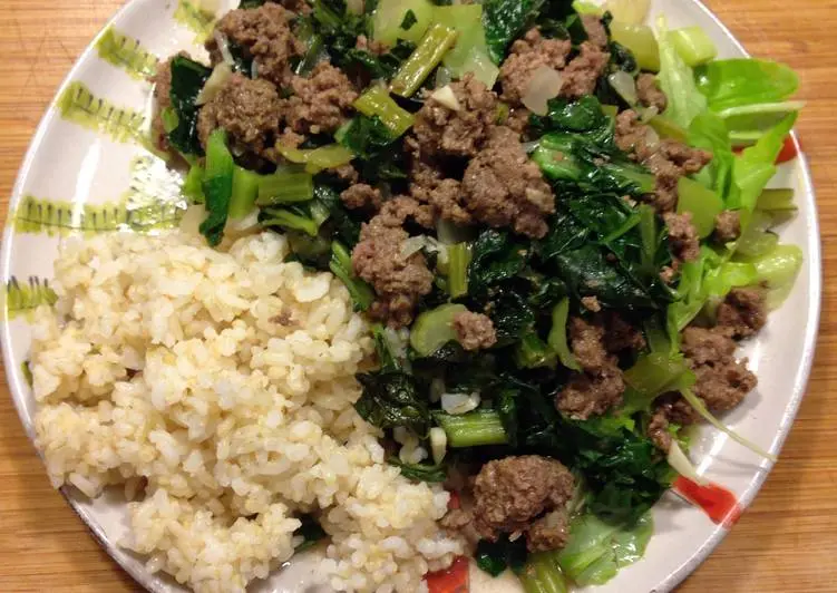 Ground bison, fried in a pan