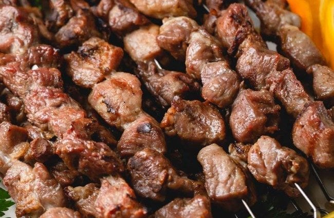 Lamb, beef or pork shashlik recipe. Calorie, chemical composition and nutritional value.