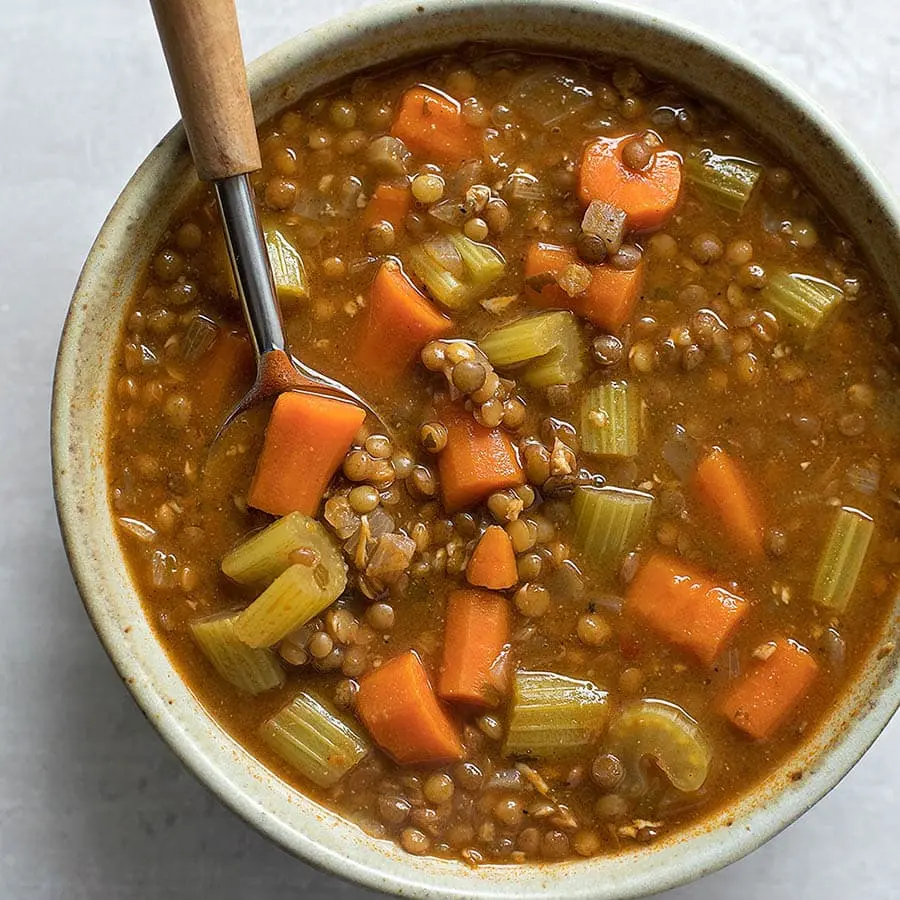 Lentil Soup Recipe. Calorie, chemical composition and nutritional value.