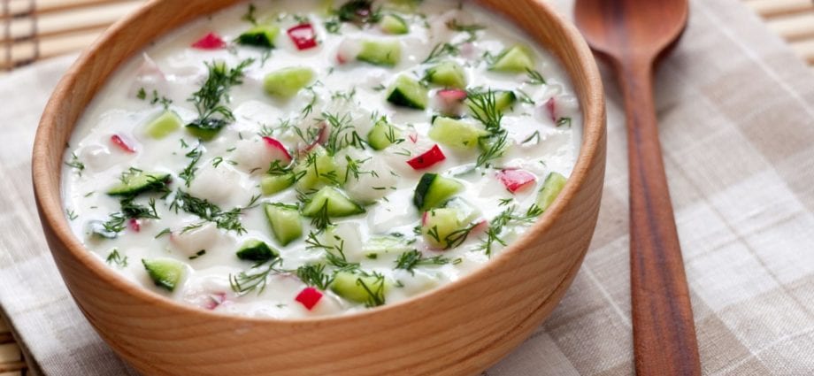 Okroshka recipe. Calorie, chemical composition and nutritional value.