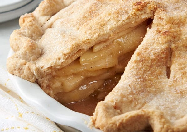 Open apple pie recipe. Calorie, chemical composition and nutritional value.