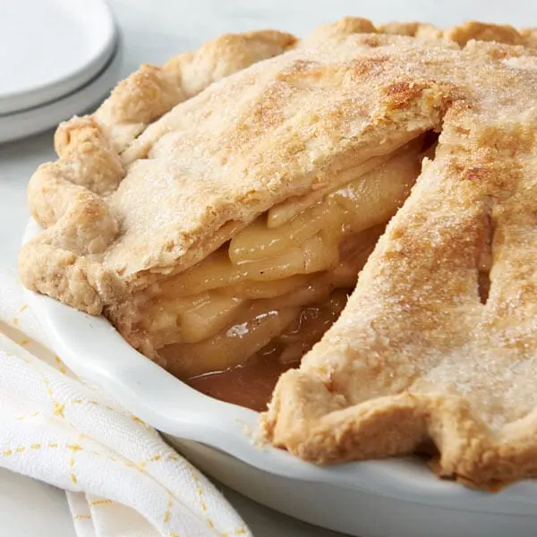 Open apple pie recipe. Calorie, chemical composition and nutritional value.