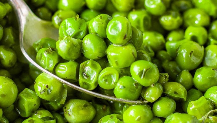 Peas, green, frozen, cooked with salt