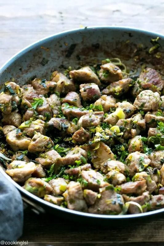 Pork Leek Recipe. Calorie, chemical composition and nutritional value.