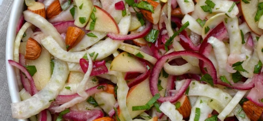 Recipe Apple and Onion Salad. Calorie, chemical composition and nutritional value.