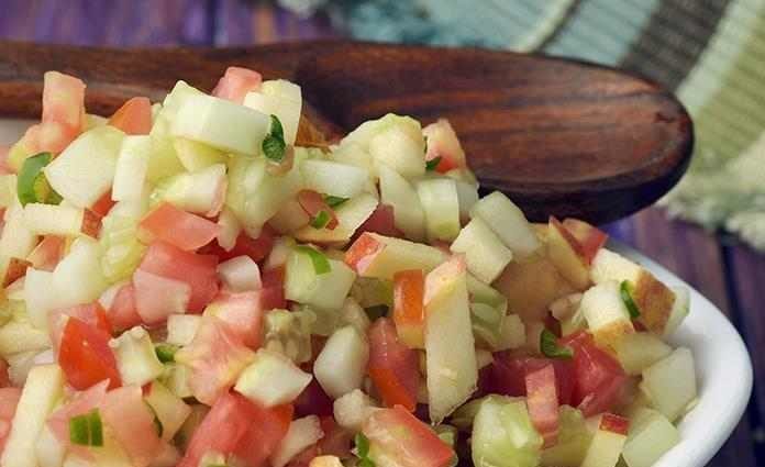 Recipe Apple and Tomato Salad. Calorie, chemical composition and nutritional value.