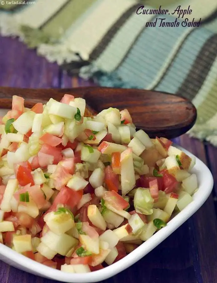 Recipe Apple and Tomato Salad. Calorie, chemical composition and nutritional value.