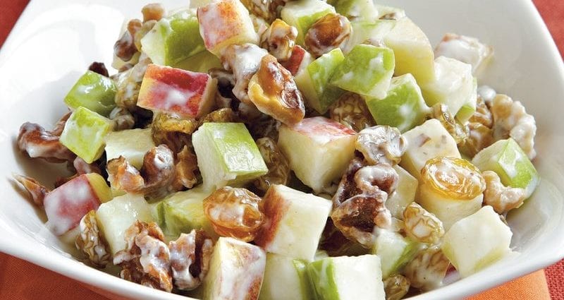 Recipe Apple salad with nuts. Calorie, chemical composition and nutritional value.