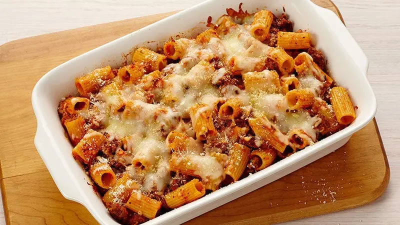 Recipe Baked Beef with Pasta. Calorie, chemical composition and nutritional value.