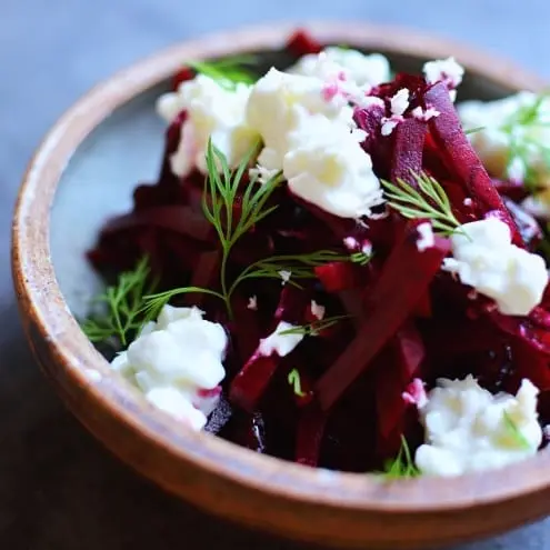 Recipe Beetroot with cottage cheese. Calorie, chemical composition and nutritional value.