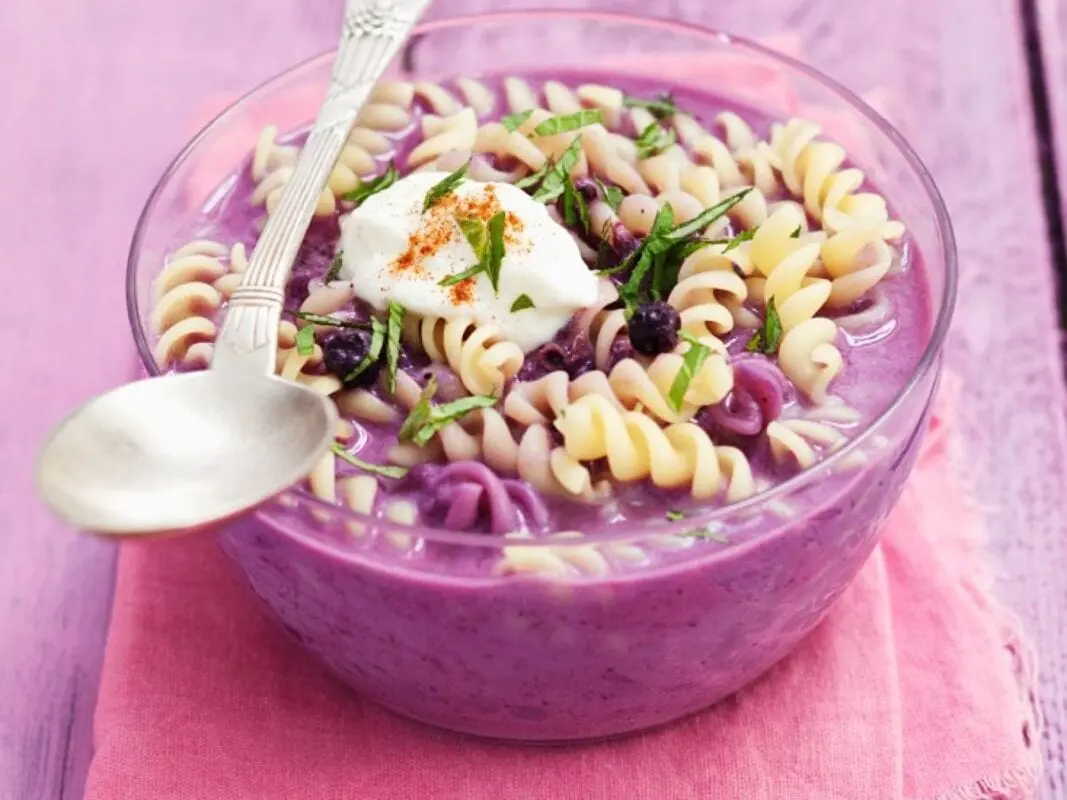 Recipe Blueberry Soup with Pasta. Calorie, chemical composition and nutritional value.