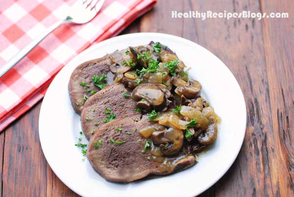 Recipe Boiled tongue in sauce. Calorie, chemical composition and nutritional value.