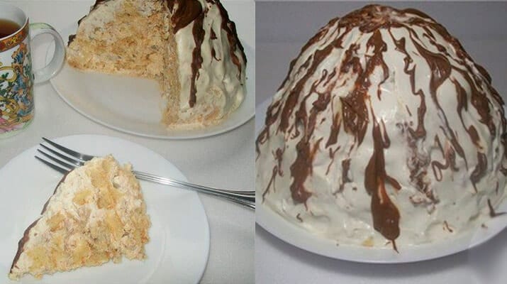 食谱蛋糕“雪山”。 热量、化学成分和营养价值。