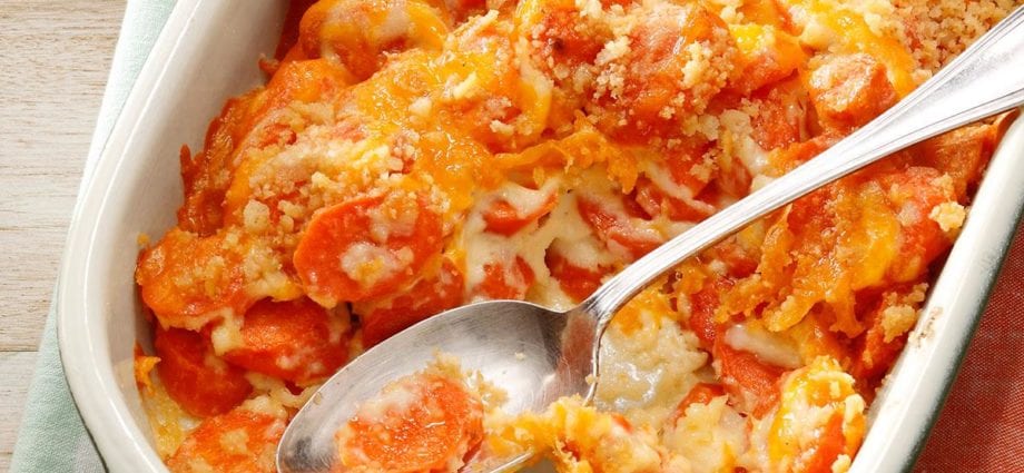 Recipe Carrot casserole with and without cottage cheese. Calorie, chemical composition and nutritional value.