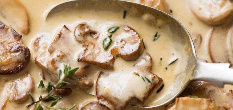 Recipe Champignon sauce with cream. &#8230; Calorie, chemical composition and nutritional value.