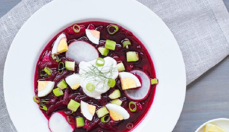 Recipe Cold borscht with radish. Calorie, chemical composition and nutritional value.