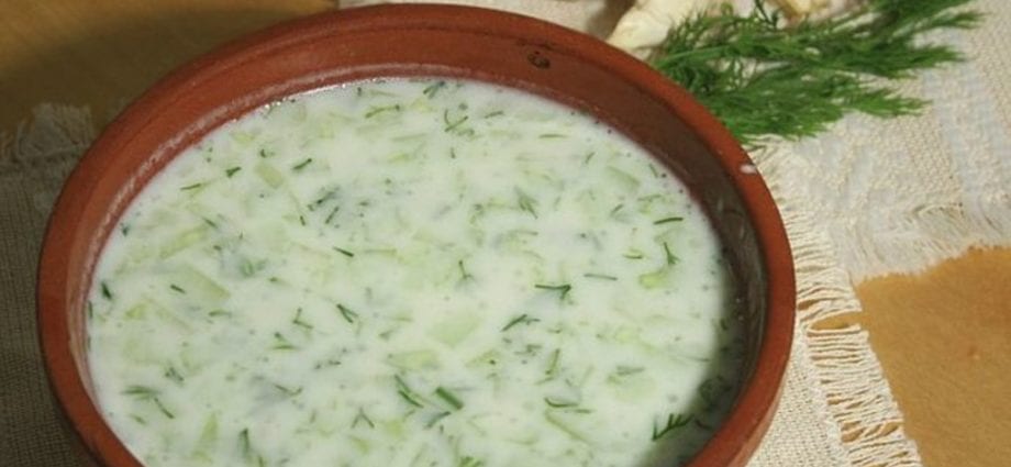 Recipe Cold soup &#8220;Tarator&#8221;. Calorie, chemical composition and nutritional value.