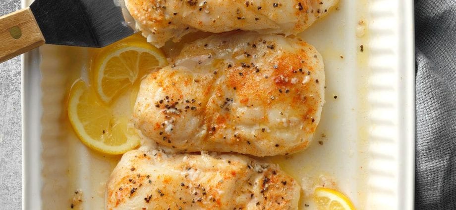 Recipe Fish baked in a sauce with mushrooms. Calorie, chemical composition and nutritional value.