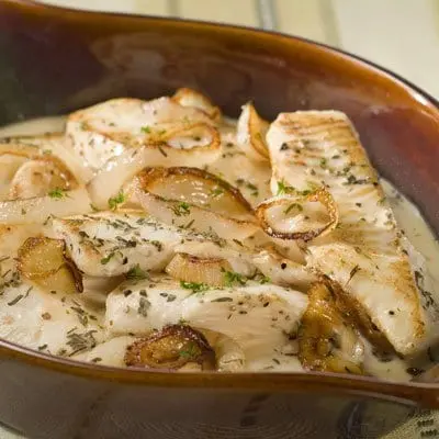 Recipe Fish baked with milk sauce. Calorie, chemical composition and nutritional value.