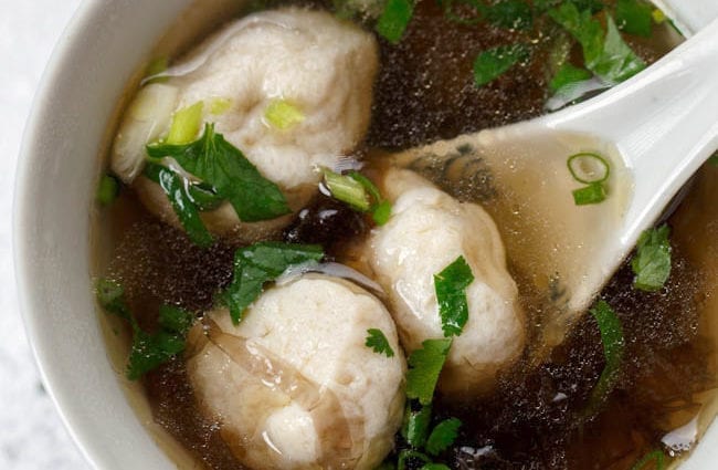 Recipe Fish Meatball Soup. Calorie, chemical composition and nutritional value.