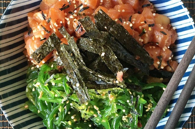 Recipe Fish salad with seaweed. Calorie, chemical composition and nutritional value.