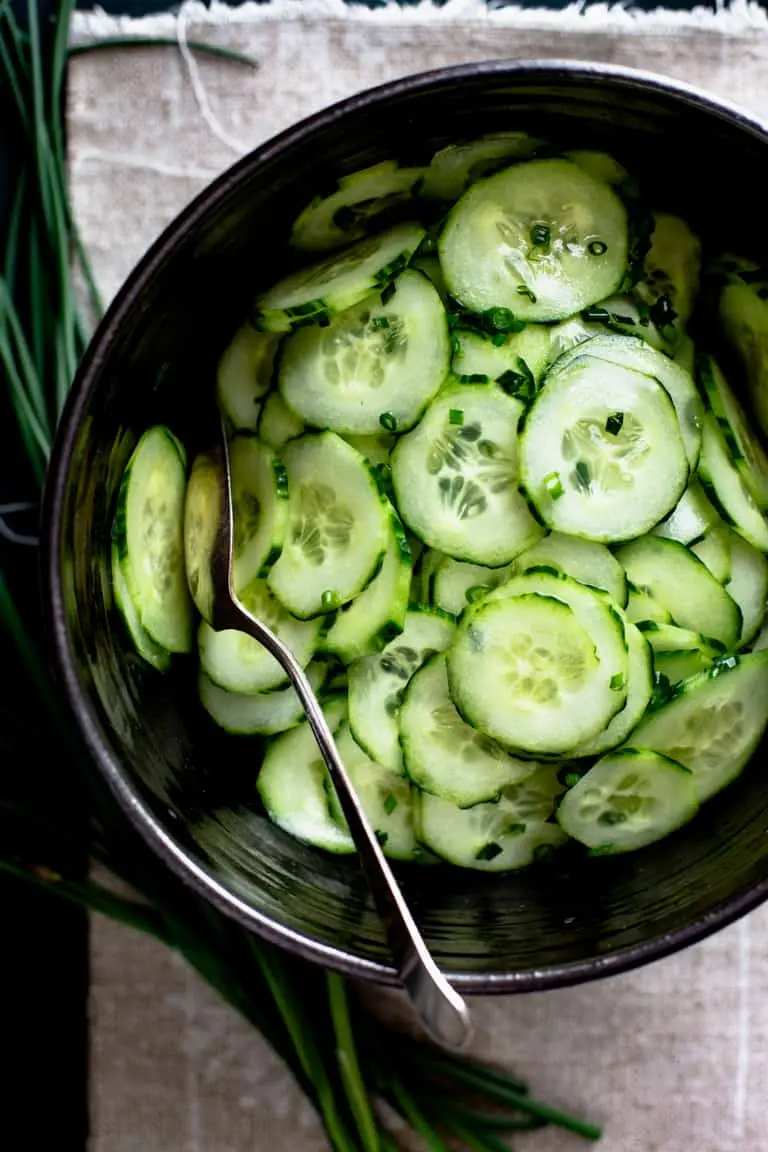 Recipe for Cucumber Salad. Calorie, chemical composition and nutritional value.