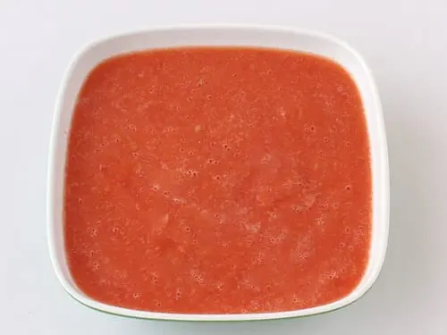 Recipe for Fresh Tomato Puree Soup. Calorie, chemical composition and nutritional value.