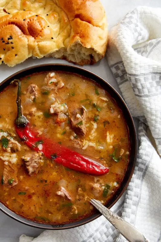 Soup-kharcho recipe (Georgian national dish). Calorie, chemical composition and nutritional value.