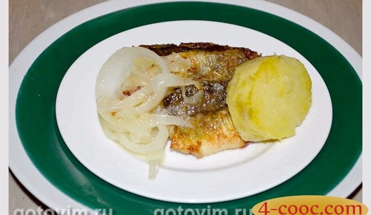 Recipe Leningrad style fish fried with onions. Calorie, chemical composition and nutritional value.