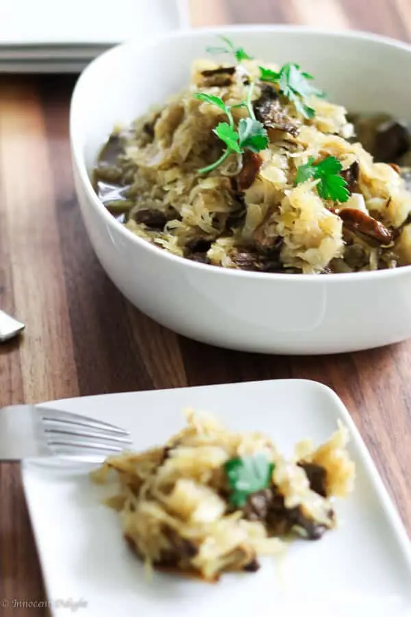 Recipe Mushrooms with sauerkraut. Calorie, chemical composition and nutritional value.