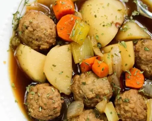 Recipe Potato soup with meatballs. Calorie, chemical composition and nutritional value.