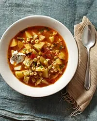 Recipe Potato Soup with Pasta. Calorie, chemical composition and nutritional value.
