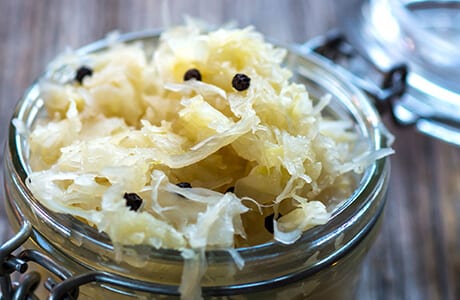 Recipe Sauerkraut with nuts. Calorie, chemical composition and nutritional value.