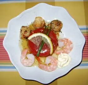 Recipe Scallop or aspic shrimp. Calorie, chemical composition and nutritional value.