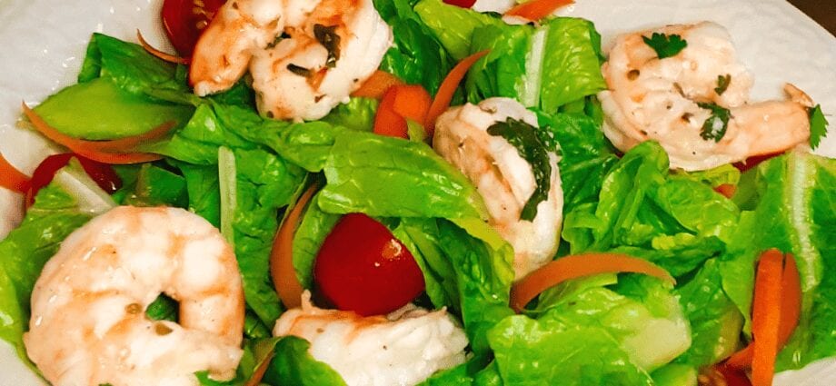 Resep Udang Salad. Kalori, komposisi kimia sareng nilai gizi.