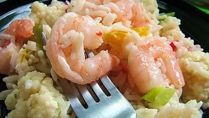 Recipe Shrimp Salad with Rice. Calorie, chemical composition and nutritional value.