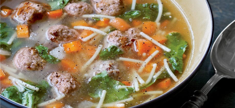 Recipe Soup with meatballs. Calorie, chemical composition and nutritional value.