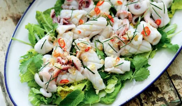 Recipe Squid Salad with Apples. Calorie, chemical composition and nutritional value.