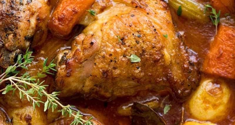 Recipe Stewed Chickens with Carrots and Turnips. Calorie, chemical composition and nutritional value.