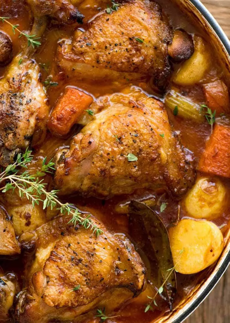 Recipe Stewed Chickens with Carrots and Turnips. Calorie, chemical composition and nutritional value.