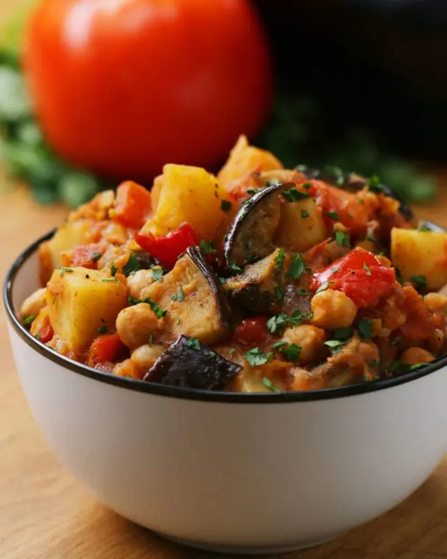 Recipe Stewed Eggplant with Tomatoes. Calorie, chemical composition and nutritional value.