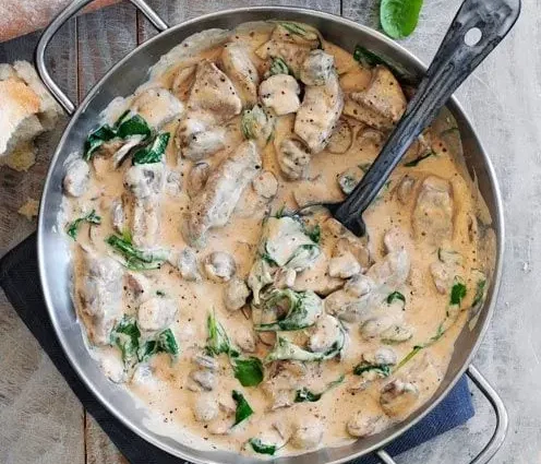 Recipe Stroganoff Liver. Calorie, chemical composition and nutritional value.