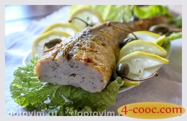 Recipe Stuffed pike perch or pike (whole). Calorie, chemical composition and nutritional value.