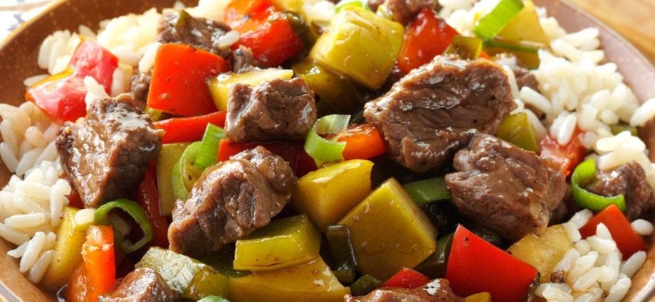 Recipe Sweet and sour beef. Calorie, chemical composition and nutritional value.